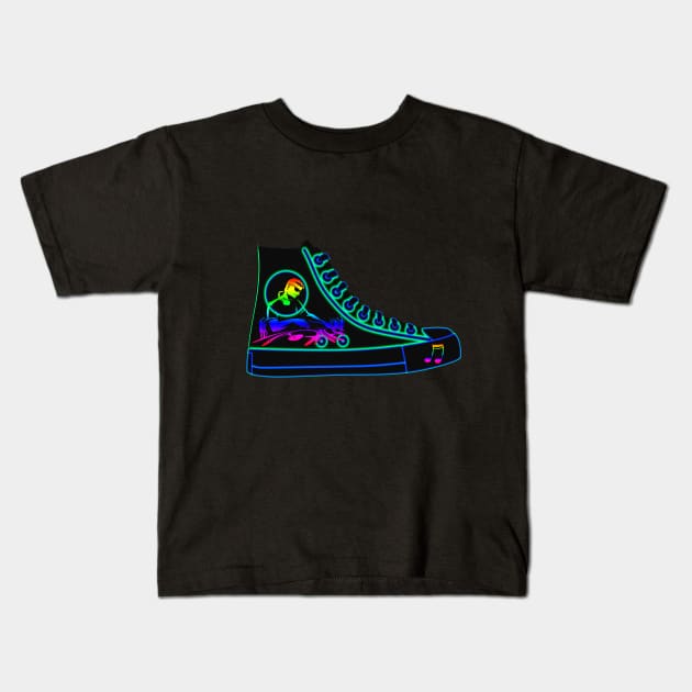 Glowing shoes music Kids T-Shirt by momo1978